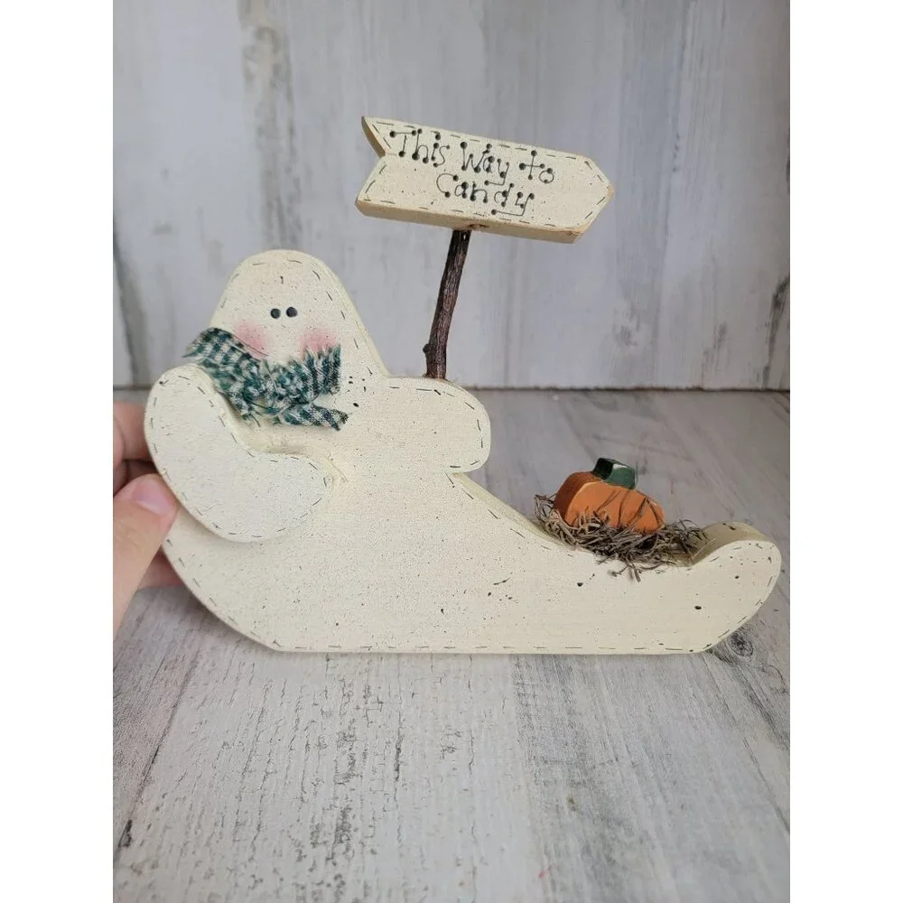 Vintage wooden boo This way to candy home decor Halloween‎
